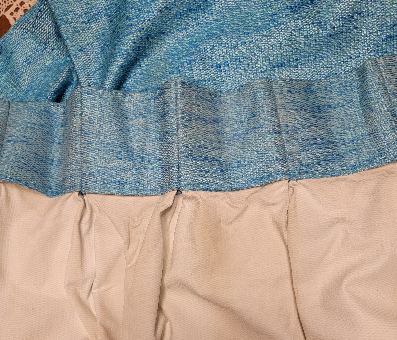 2 Vintage Sears 1970’s Teal Tweed Curtains Pinch Pleat Panels 72″ X 84″ each