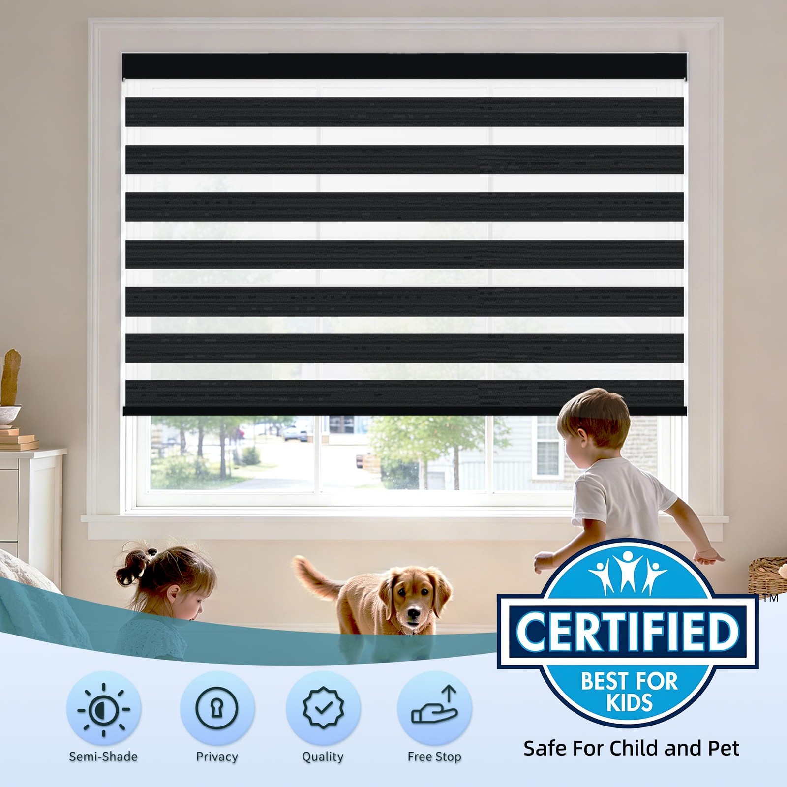 Sunmaintain Cordless Zebra Blinds For Windows 30 W X 72 H Black Free-Stop Zebra