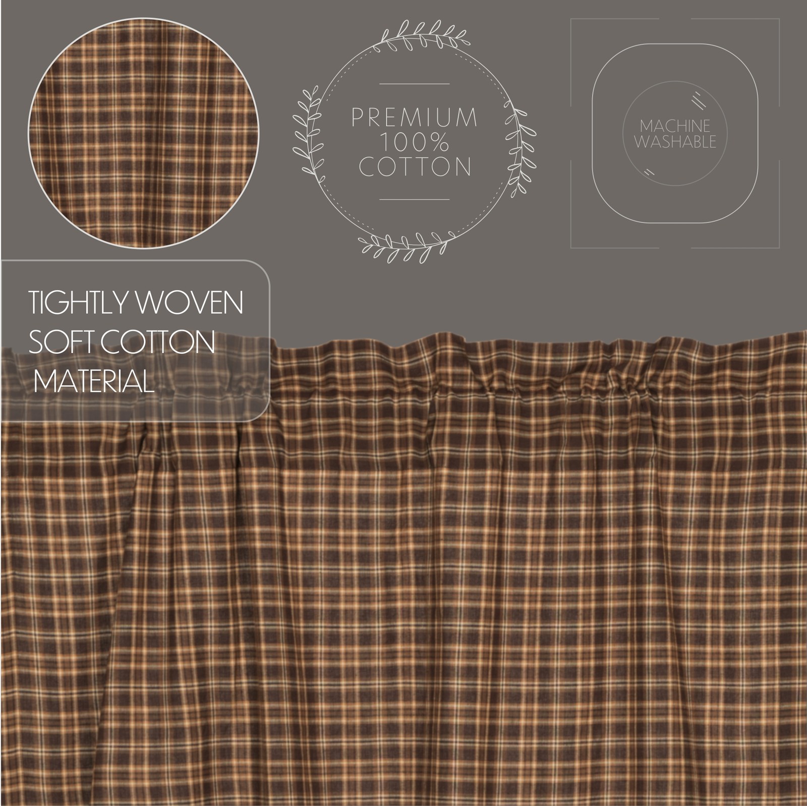Rustic 84″x40″ Panel Pair Brown Rod Pocket Prescott Window Curtains VHC Brands