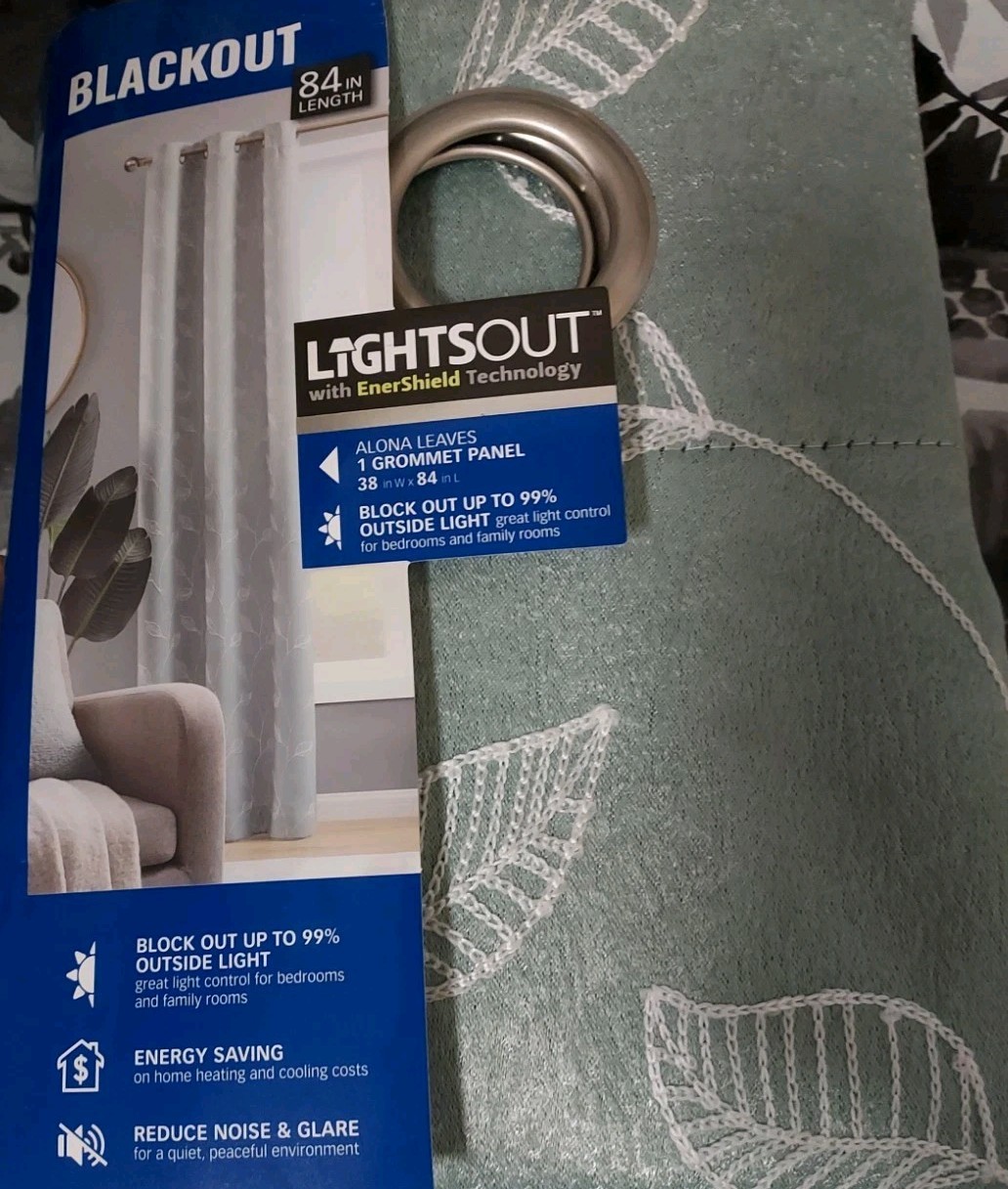 ➿️ Alona Leaves 38 in.Wx84in.W Grommet Blackout Curtain (Single Panel) AQUA