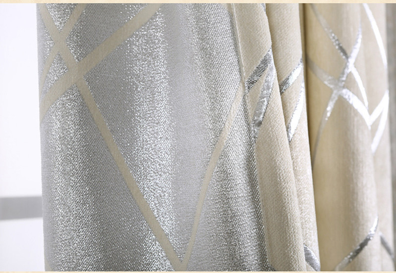 Shiny Silver Stripe Blackout Curtain Beige Gray Cloth Window Drape Modern 63/84″