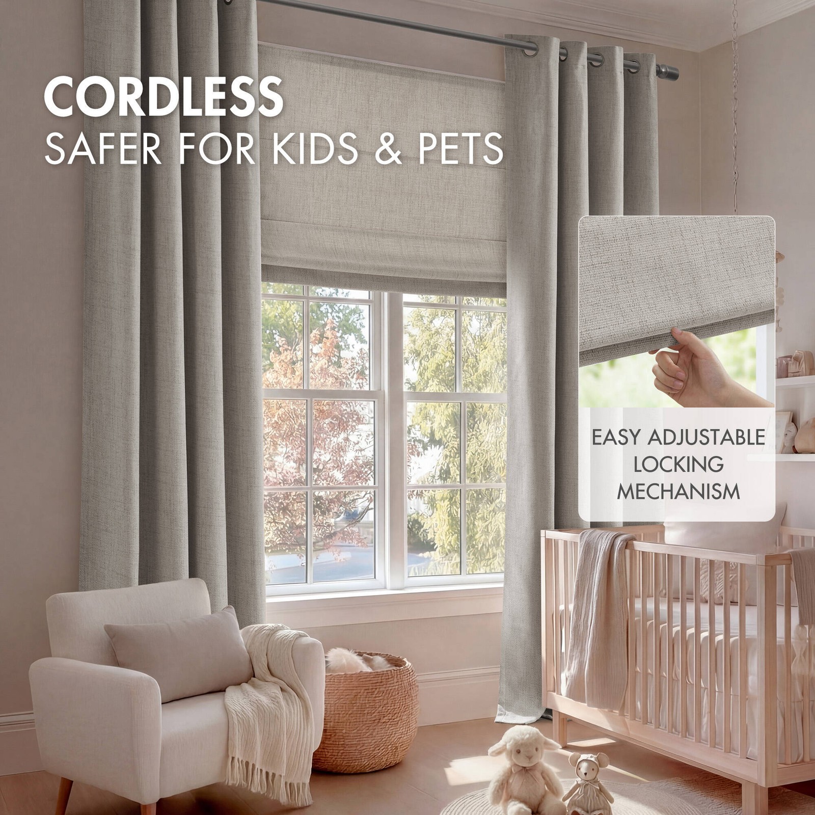 1 Piece 31×64″ Room Darkening Cordless Roman Shade,Grey
