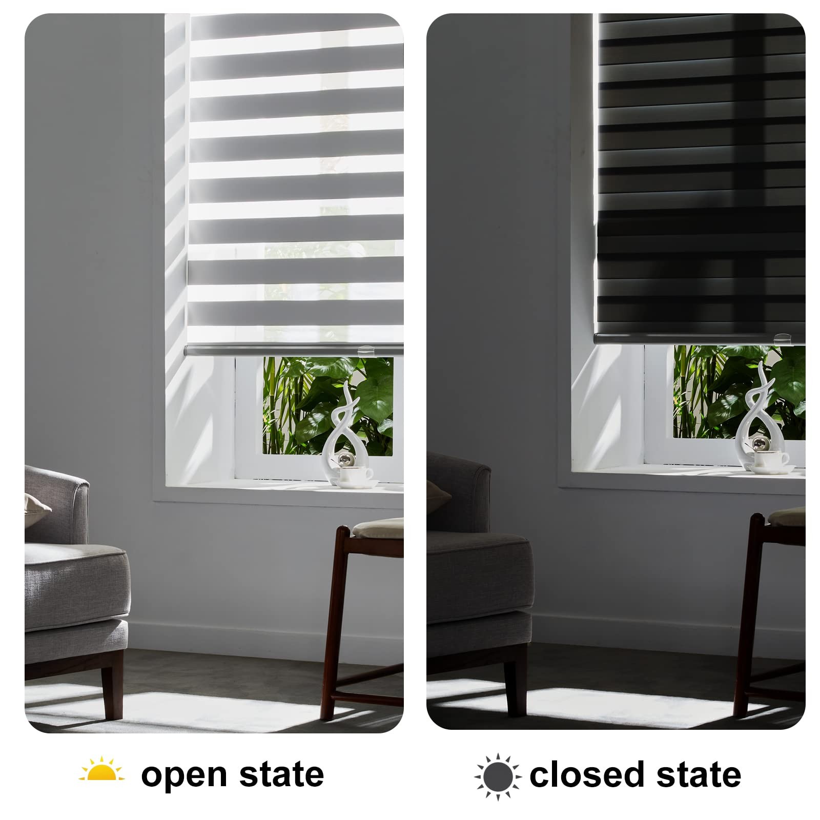 Cordless Zebra Blinds for Windows Free-Stop Window Blinds (30″ W X 72″ H, Gre…