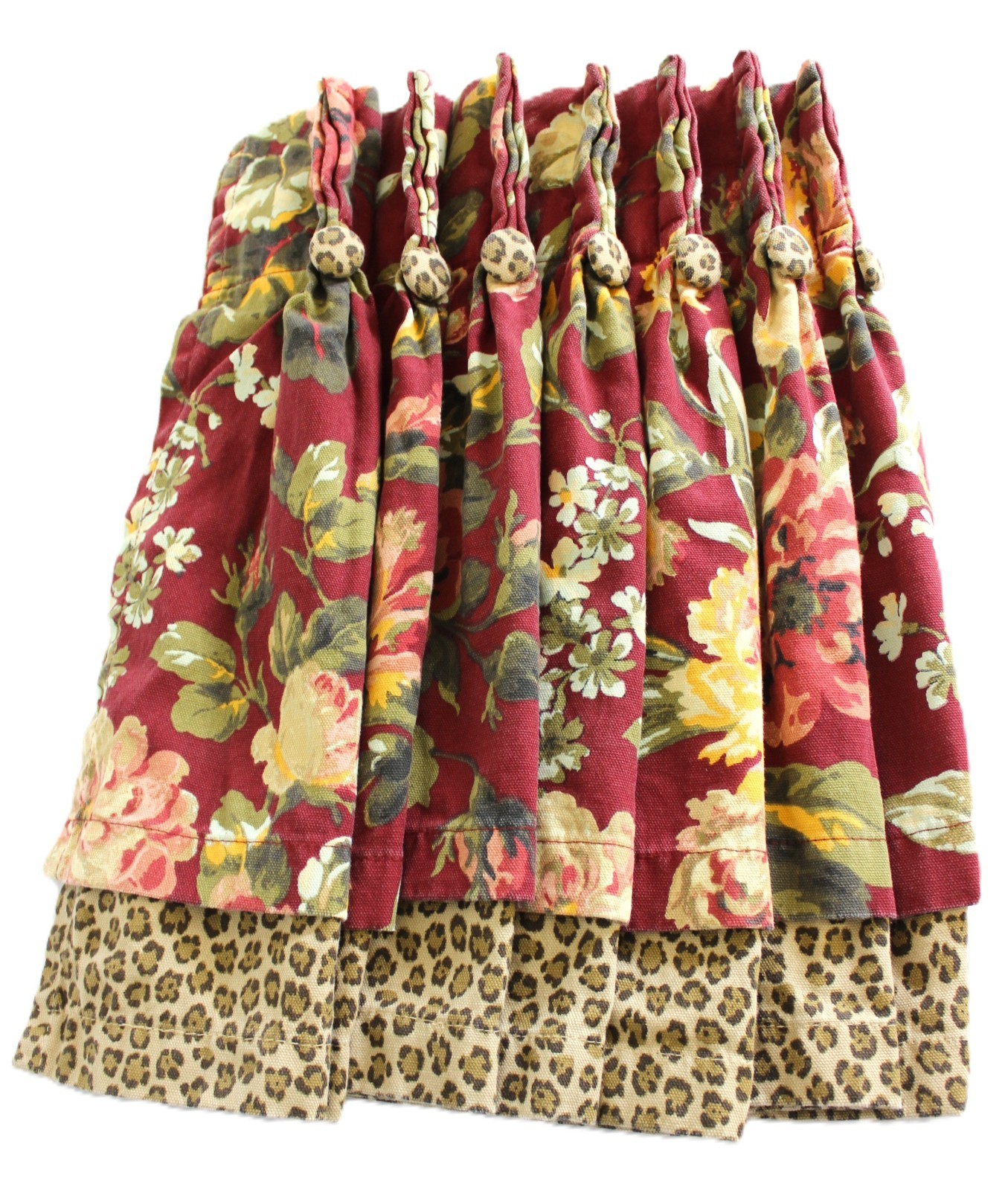 American Living Layered Floral Leopard Valance 48×18 Pinch Pleat Back Tab Cotton