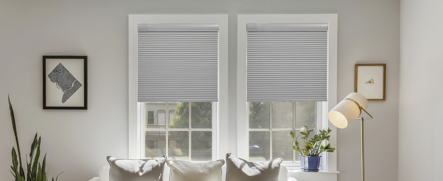 No Screw Installation Clearance Light Filtering Gray Cellular Blinds Honeycomb