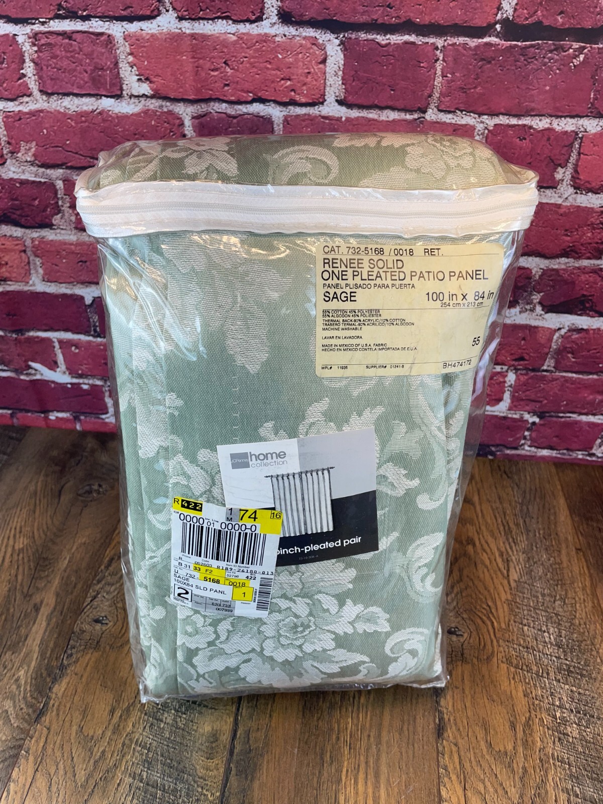 Preowned JC PENNEY Home RENEE SOLID ONE PLEATED PATIO PANEL 100″ x 84″ SAGE Nice