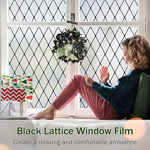 Frosted Black Lattice Window Film Static Cling Window 17.7″x78.7″ (45x200cm)