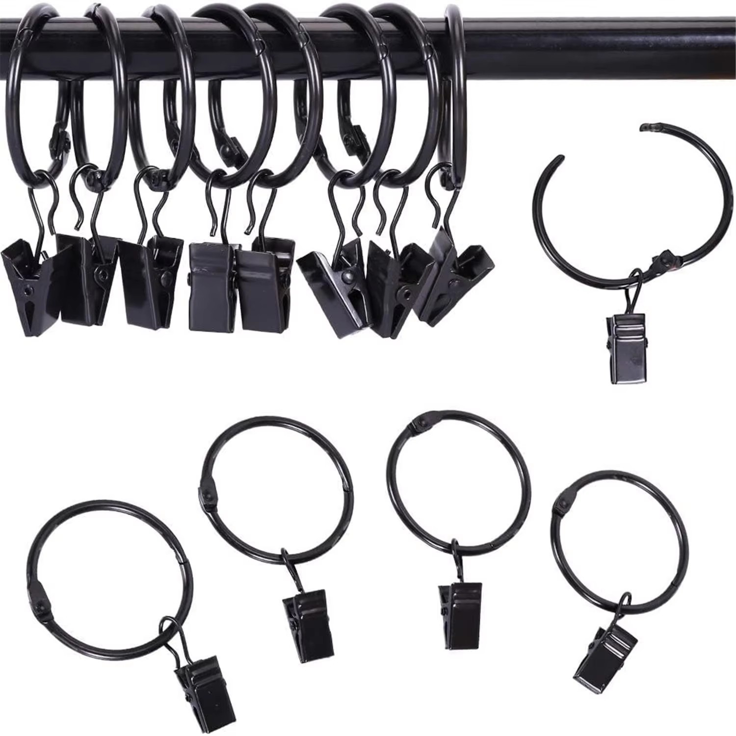 Curtain Clip Rings, Openable Metal Hooks, Rustproof finish for Window Rods