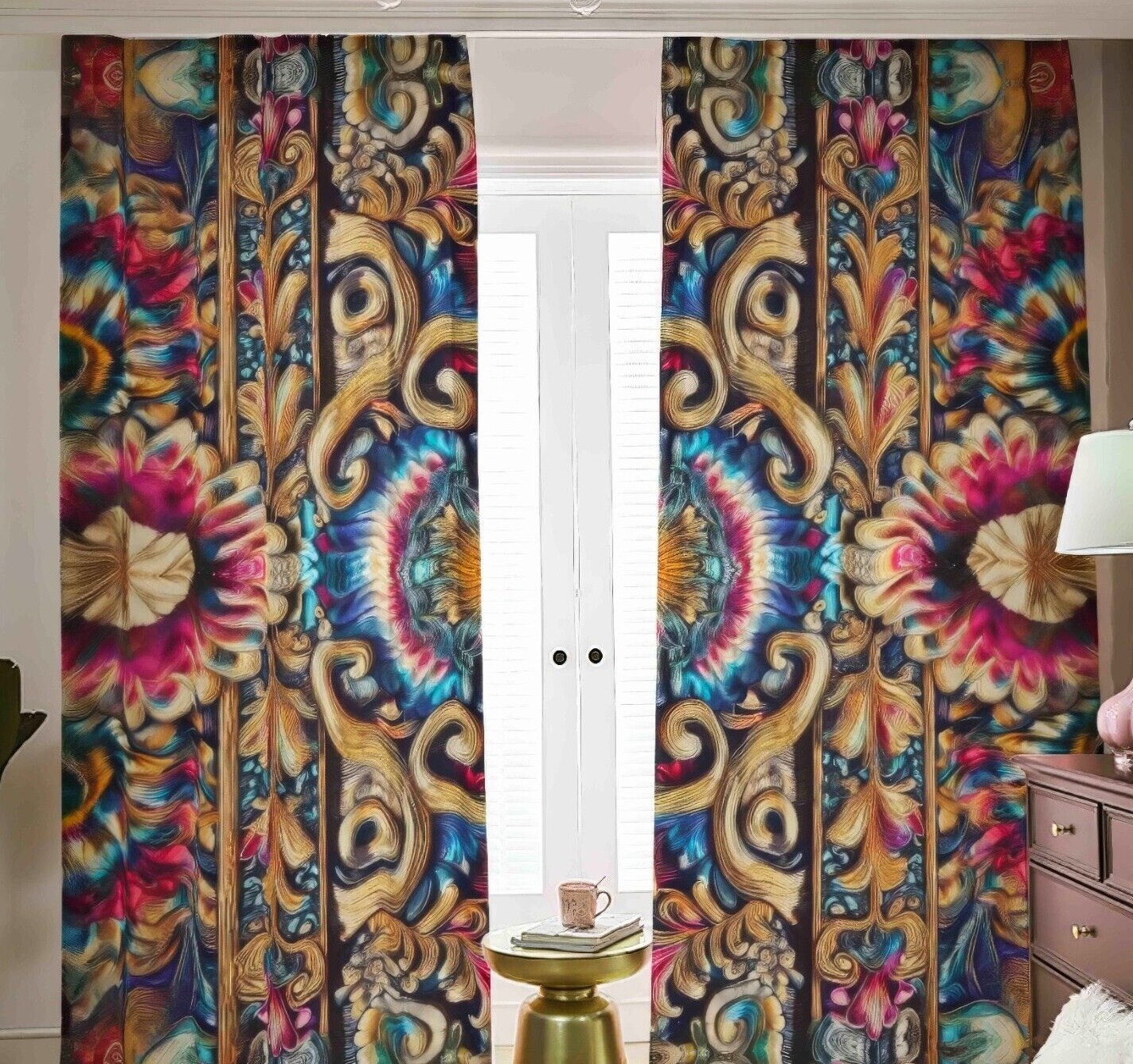 Psychedelic Blackout Curtains Black Out Rainbow Baroque Drapes 2 Panels Shades