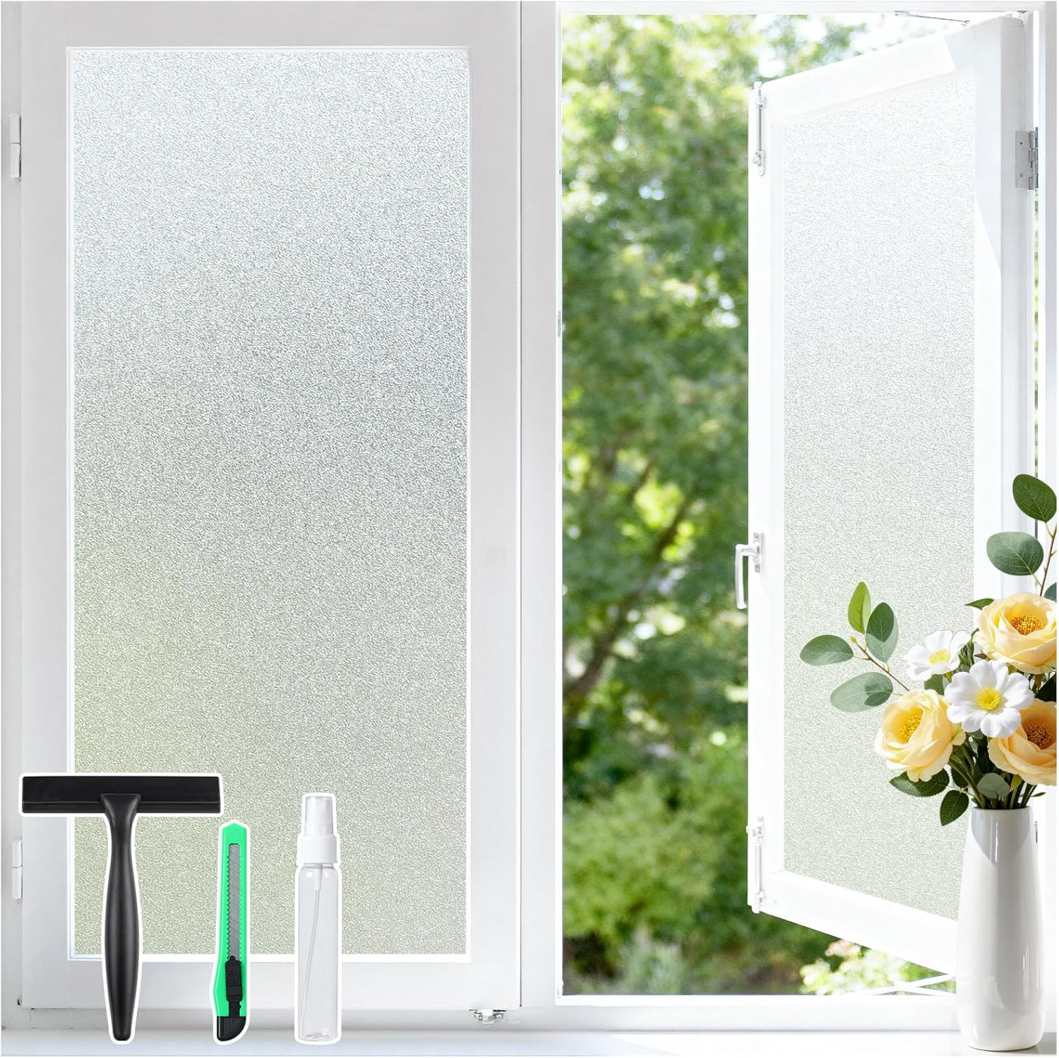 Window Privacy Film Frosted Glass Film for Door Bathroom Shower, Peel