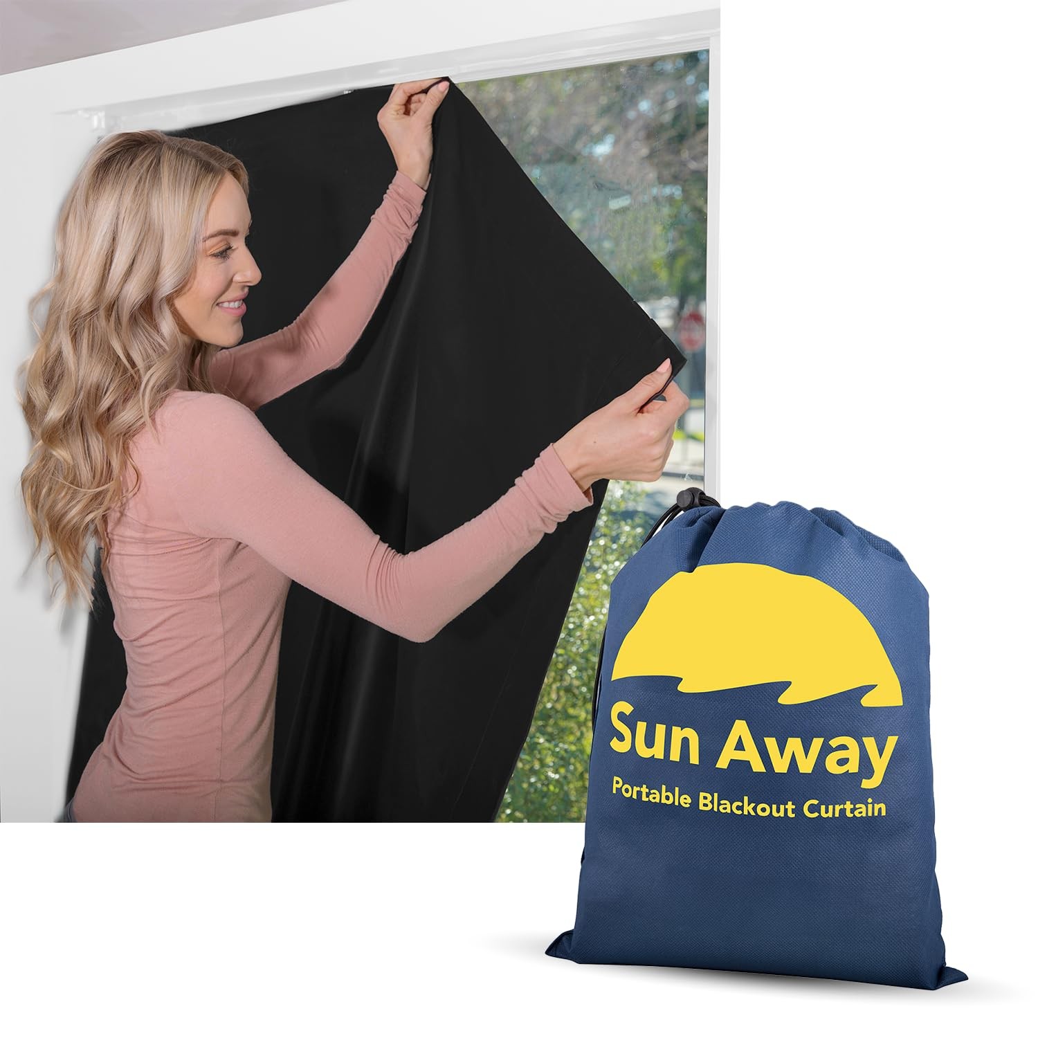 SUN AWAY Portable Blackout Curtain with 51″W x 66″L (Pack of 1), Black