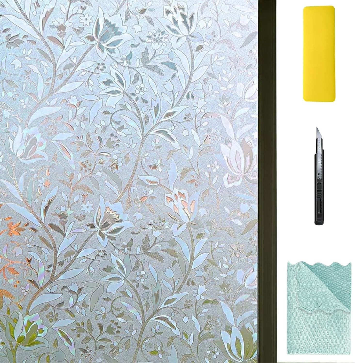Window Privacy Film, Bathroom Stained Glass Decorative Window Clings, 3D Fros…