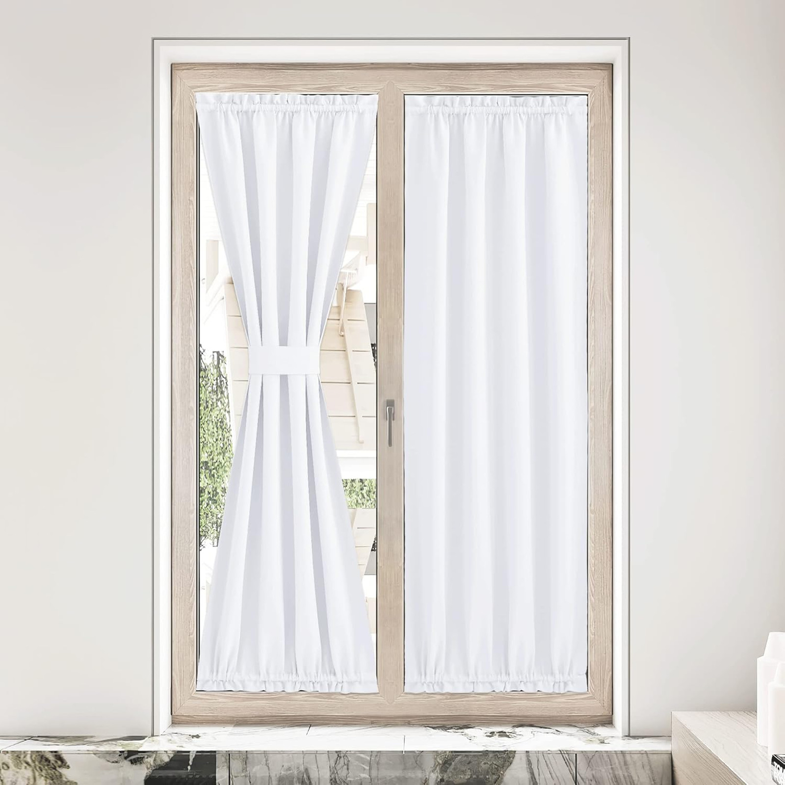 Room Darkening French Door Curtain Pure White for Kitchen Living Room Thermal