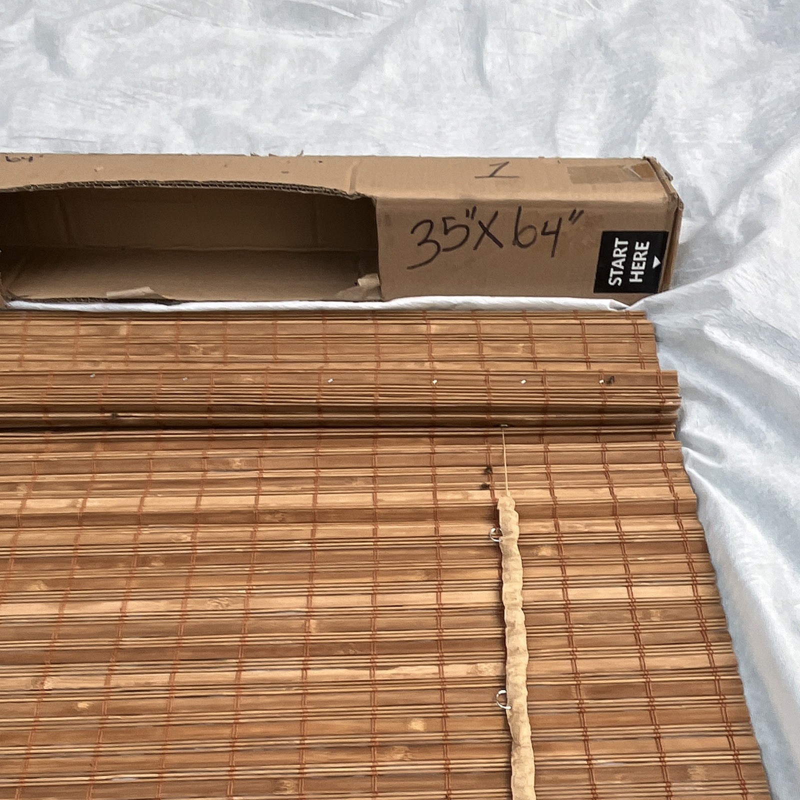 Bamboo Roll-Up Window Shade Brown 35×64 Light Filtering Pull Cord Screw-On