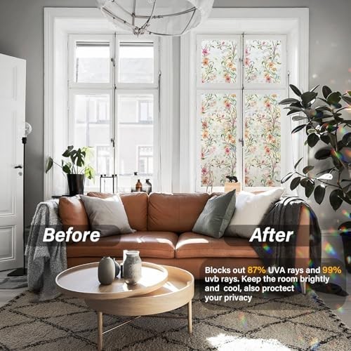 Window Privacy Film Stained Glass 17.5 x 78.7 Inches Static Cling UV Blocking