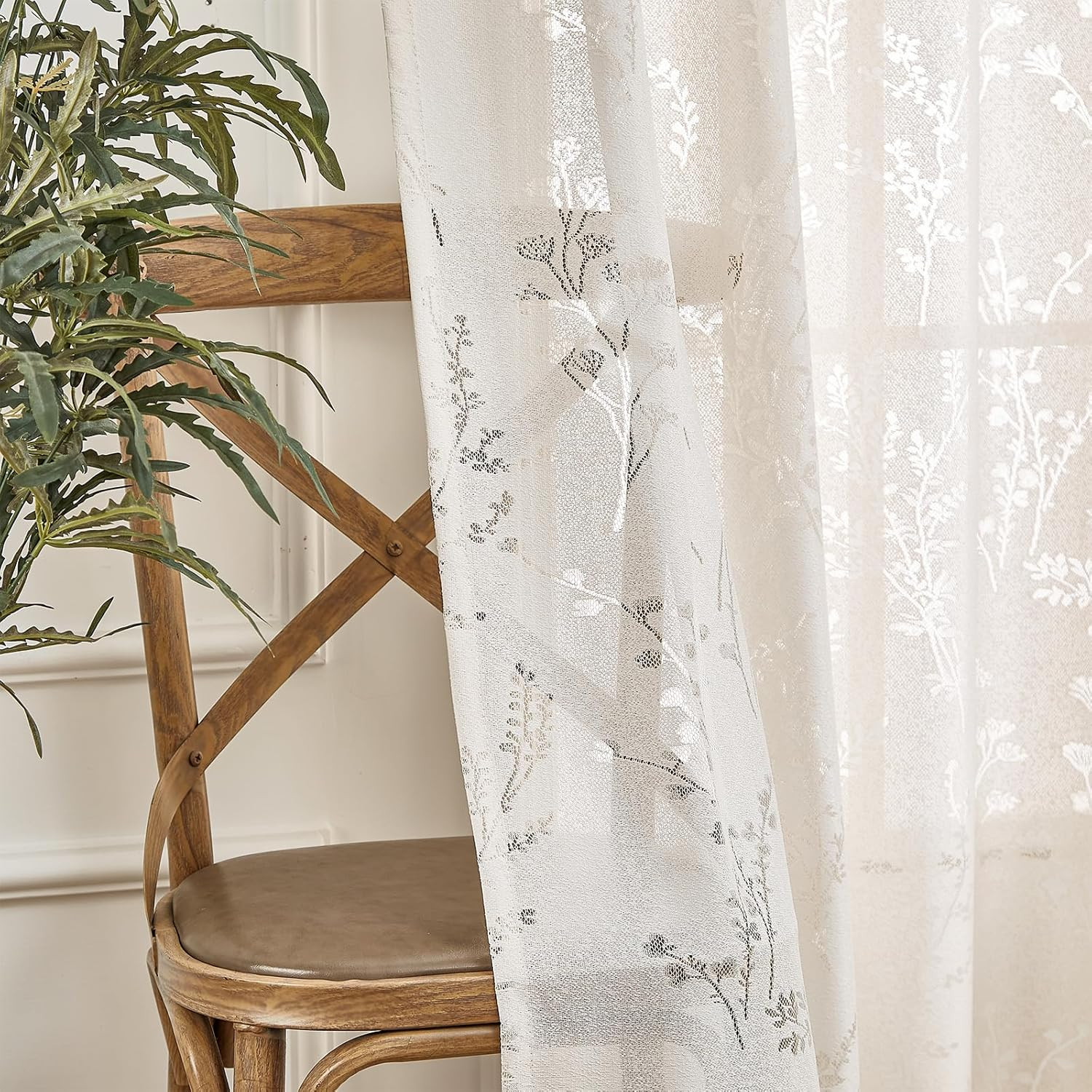 Semi-Sheer Curtains 63 Inch Length, Light Filtering Privacy Sheer Drapes, Transl