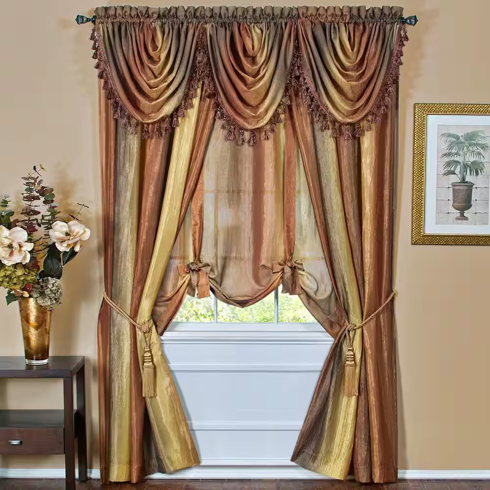 Ombre 42 In. L Polyester Window Curtain Waterfall Valance in Autumn