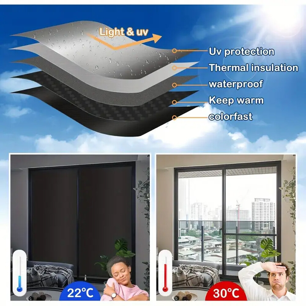 100% Blackout Roller Shades, No Drill No Tools Cordless Blackout Roller Blinds