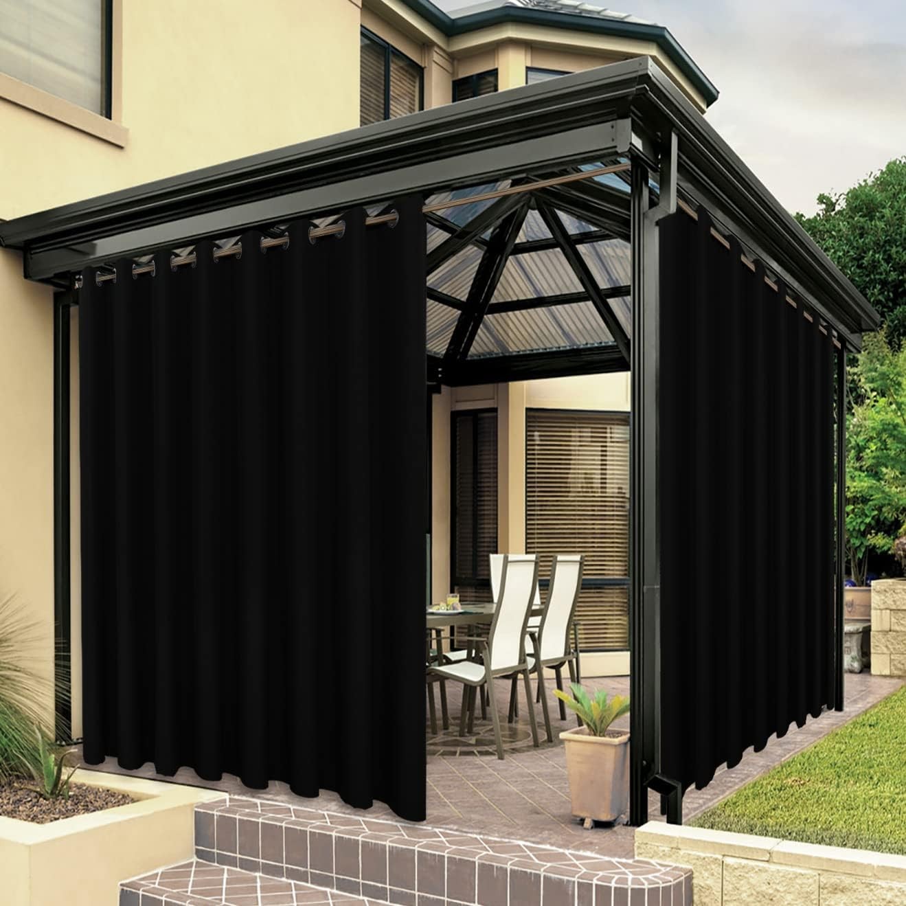 Extra Wide Waterproof Outdoor Curtains for Patio, 150×108 Inch, Black