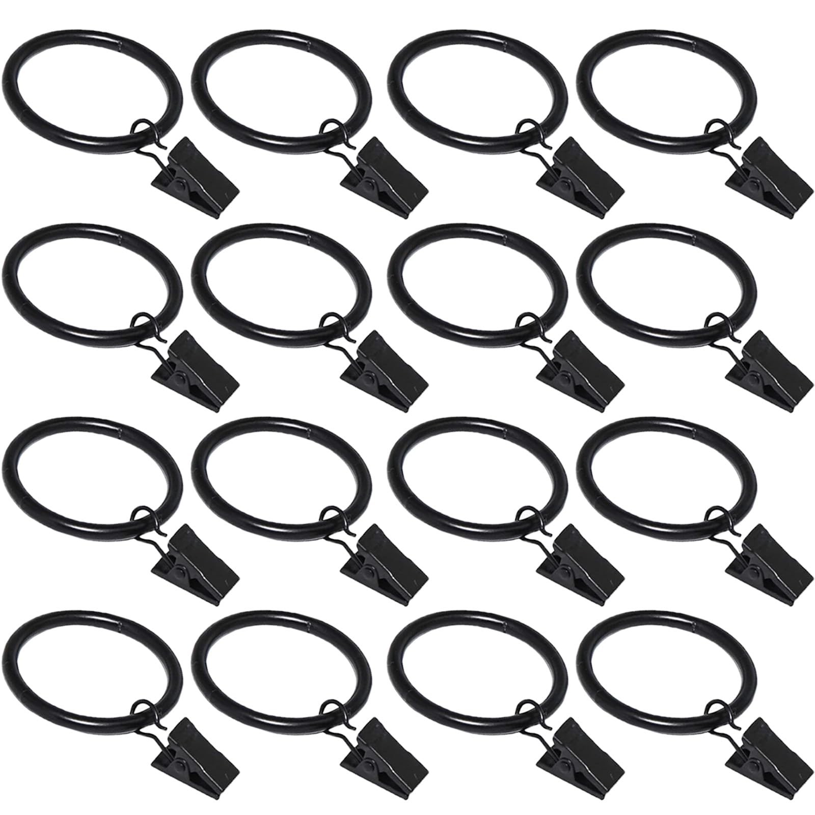 16 Pack Curtain Rings Clips, Window Clip Rings Black Curtain Hooks Hangers Clip