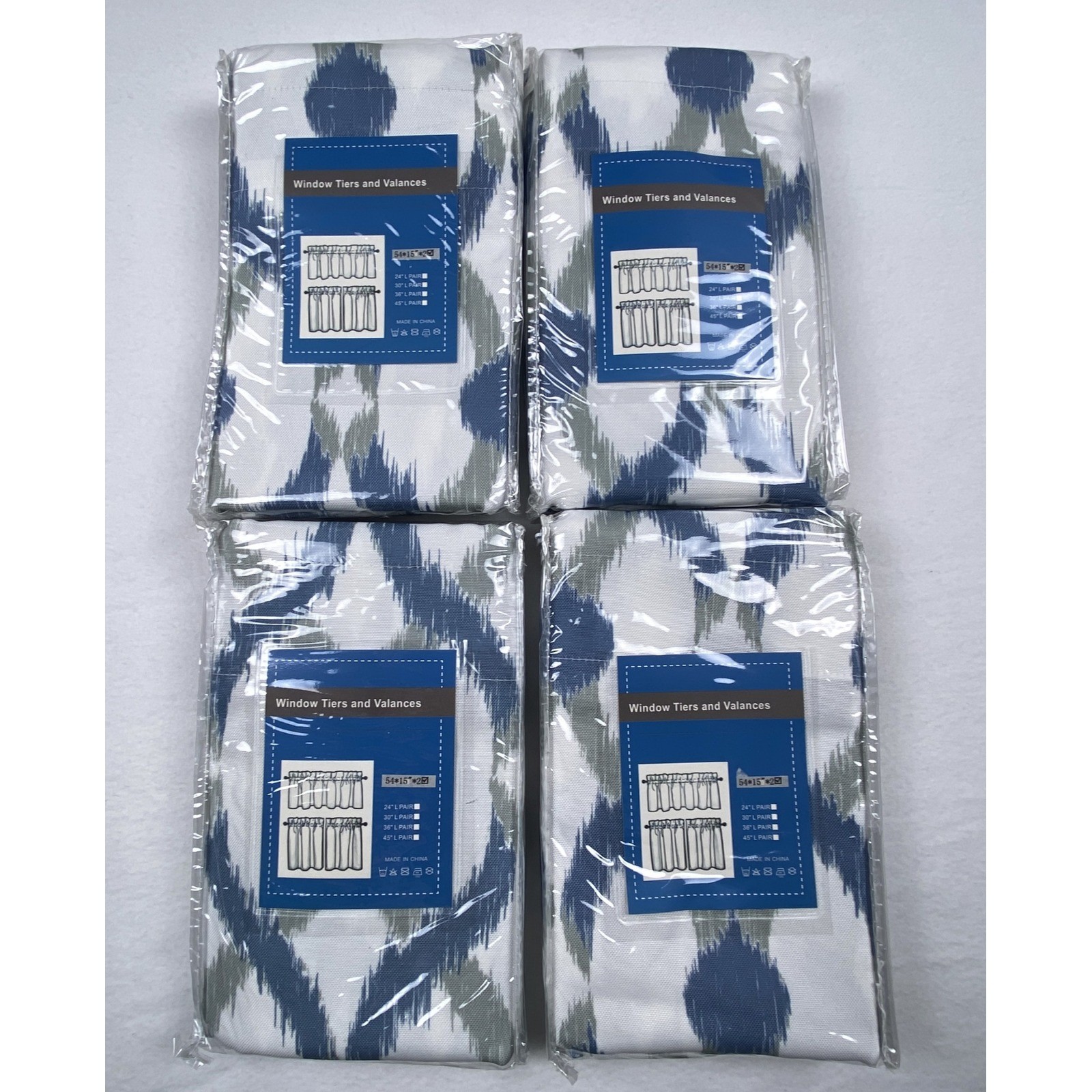 Oremila 4 Pack Kitchen Window Valances Navy Blue Gray Ikat Diamond Rod Pocket