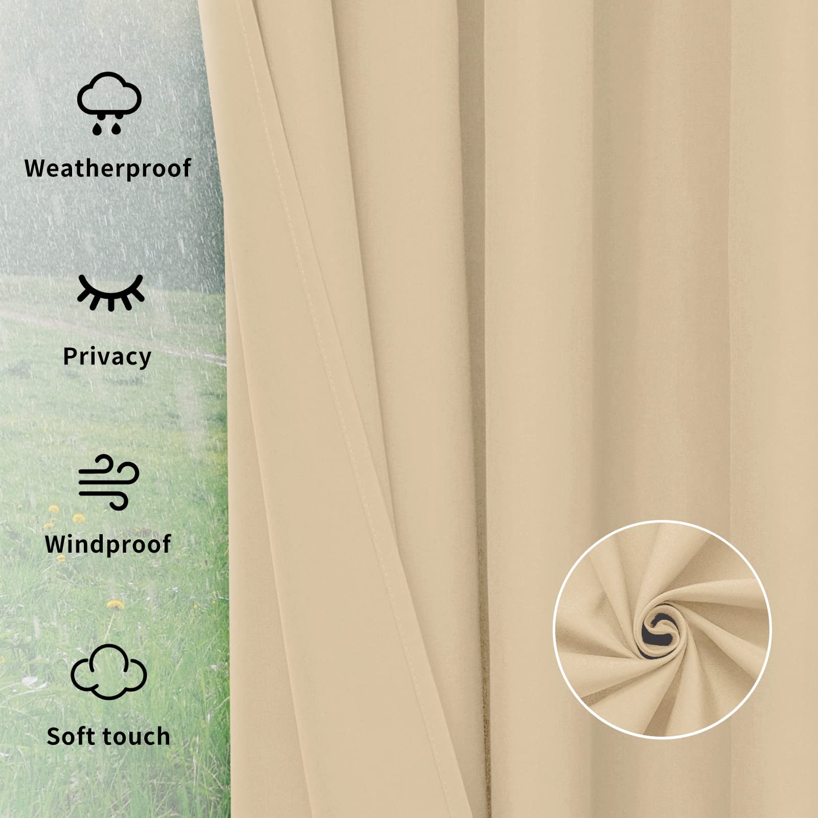 Outdoor Curtains Waterproof Windproof Weatherproof Curtain for Patio, Cabana,…