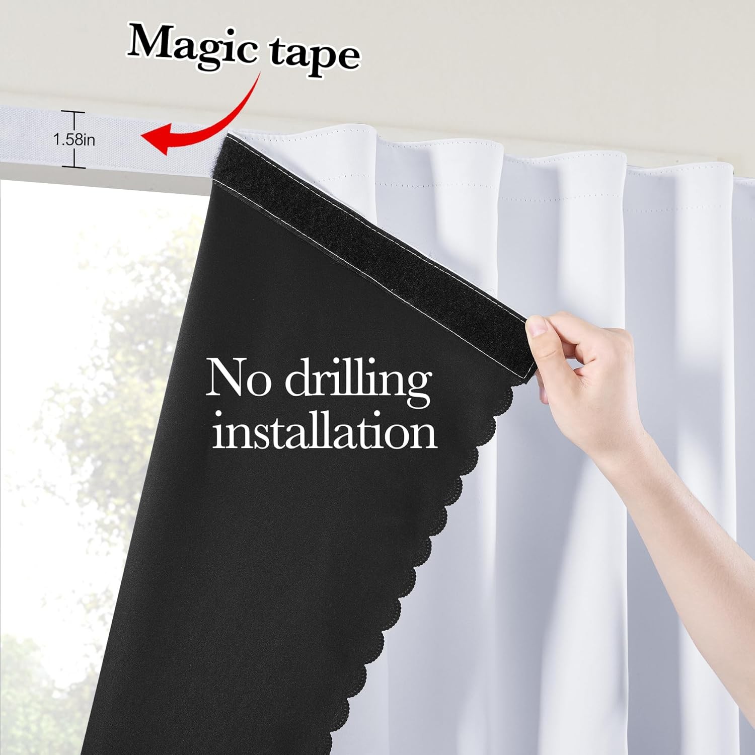 RYB HOME 100% Blackout Self Adhesive Portable Blackout Curtain, Greyish White, W