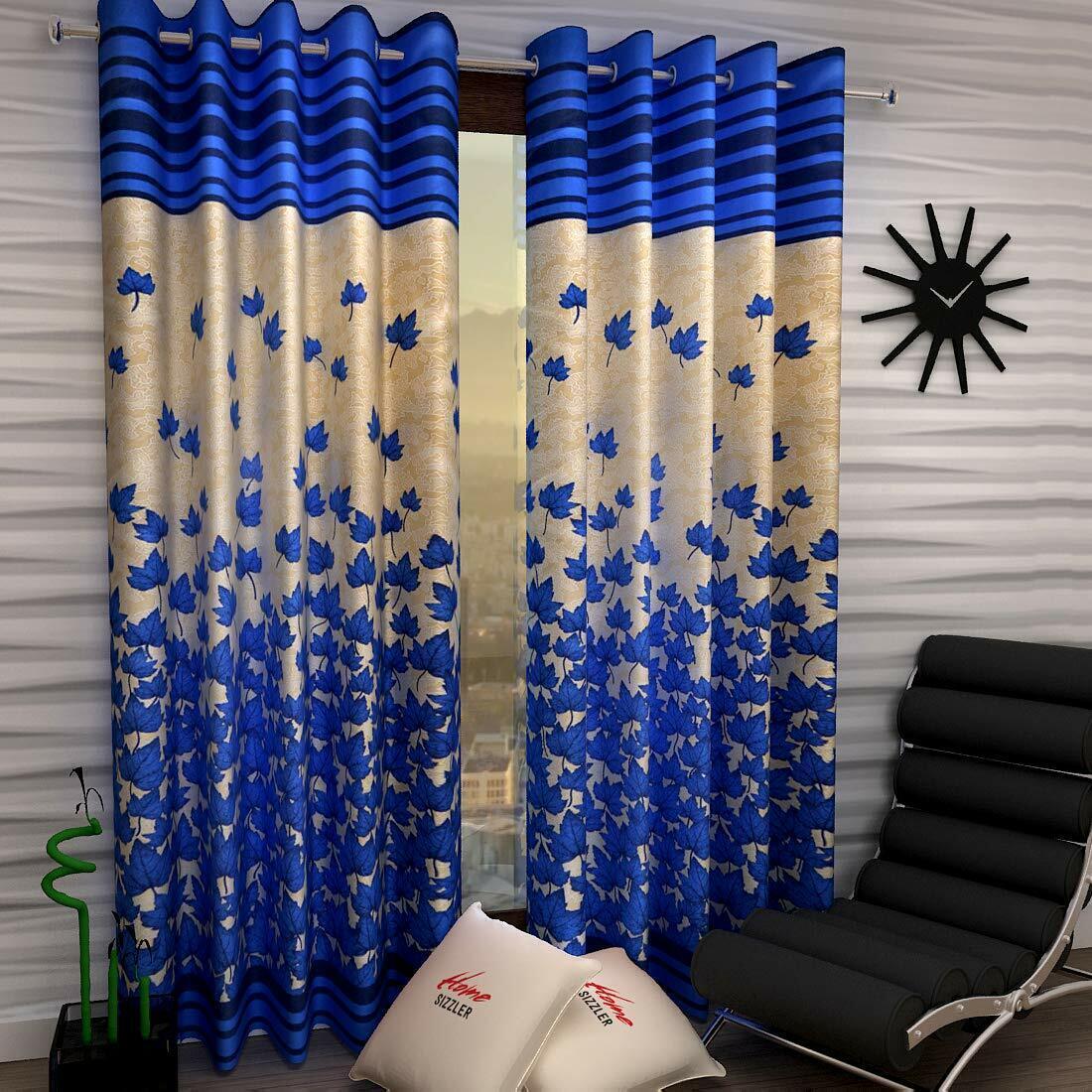 2 Piece Mapple Leaves Ringtop Grommet Door Window Curtains Set 5 7 9 Feet – Blue