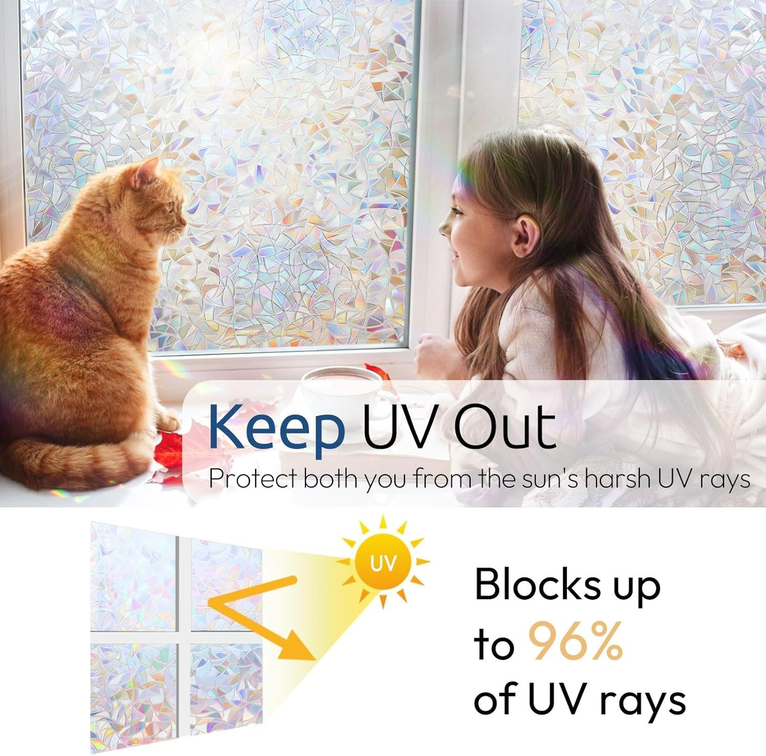 No-Glue Decorative Window Film – 17.5 x 78.7in Rainbow Pattern Static Cling Tint
