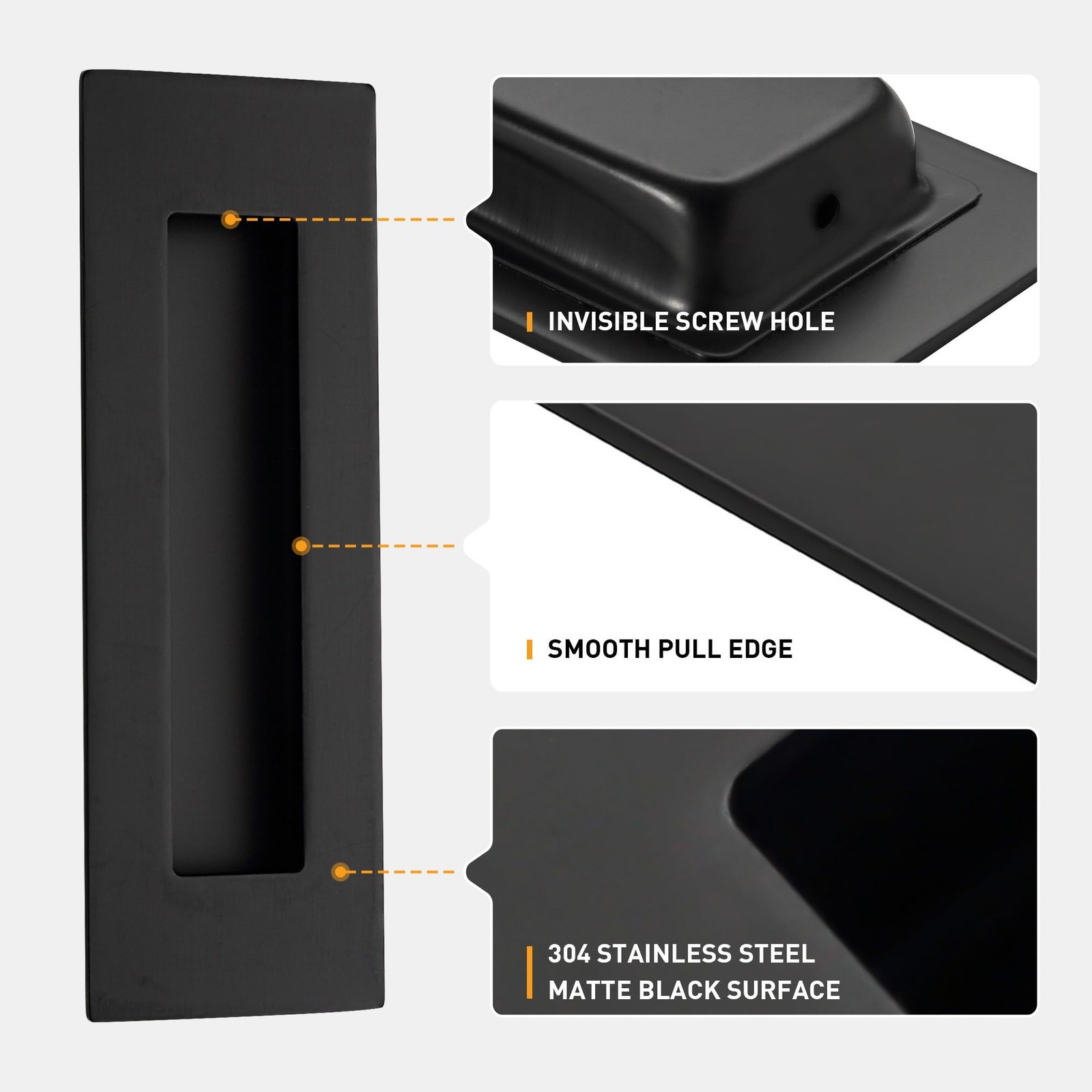 6 Inch Recessed Pocket Door Pull, Stainless Steel Rectangular Finger Flush Pu…