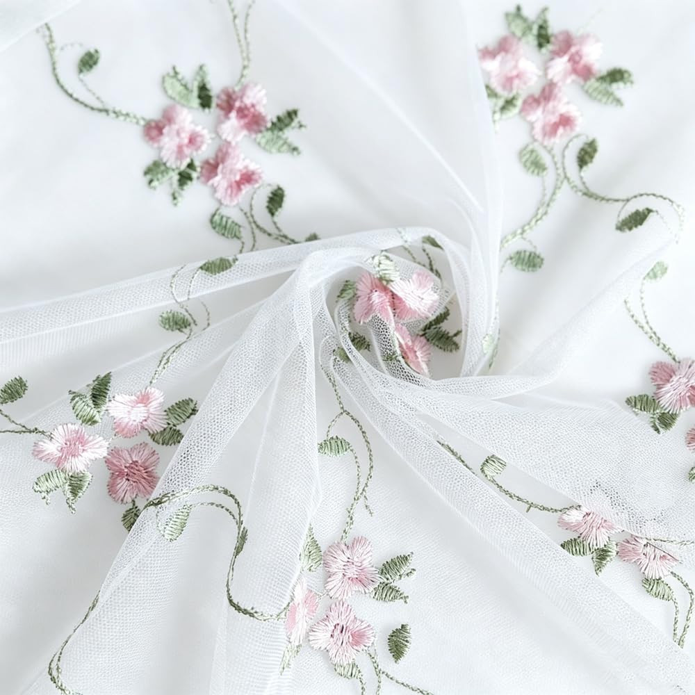 1PC Victorian Style Floral Sheer Swag Curtain Valance for Arched Door | Pink Emb