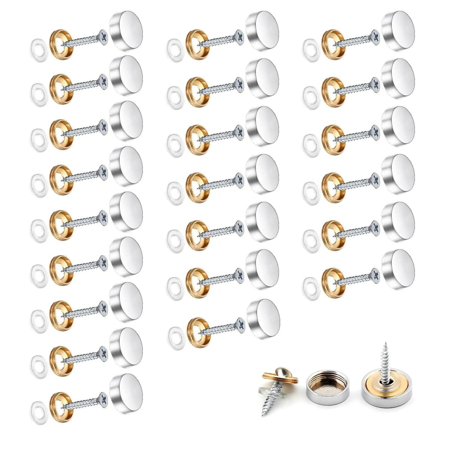 24 Sets Mirror Screw, 10mm Decorative Brass Cap Chrome Covers Brushed Polishe…