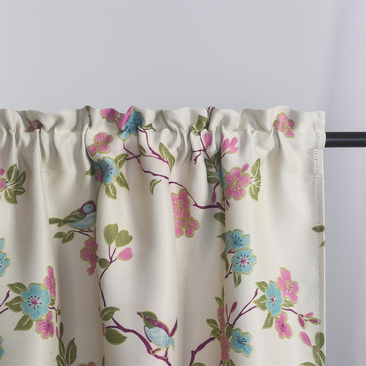 2 Panels Floral Bird Room Darkening Kitchen Curtains, Rod Pocket Cafe Curtains