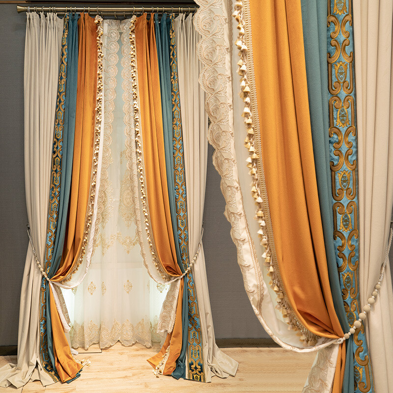 Custom cvilla American flannelette beige velvet cloth curtain tulle drape C1101