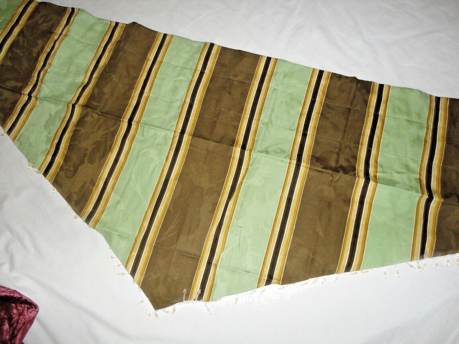 WAVERLY CAPULET STRIPE GREEN & BROWN BEADED (1) LINED ASCOT VALANCE 50 X 22