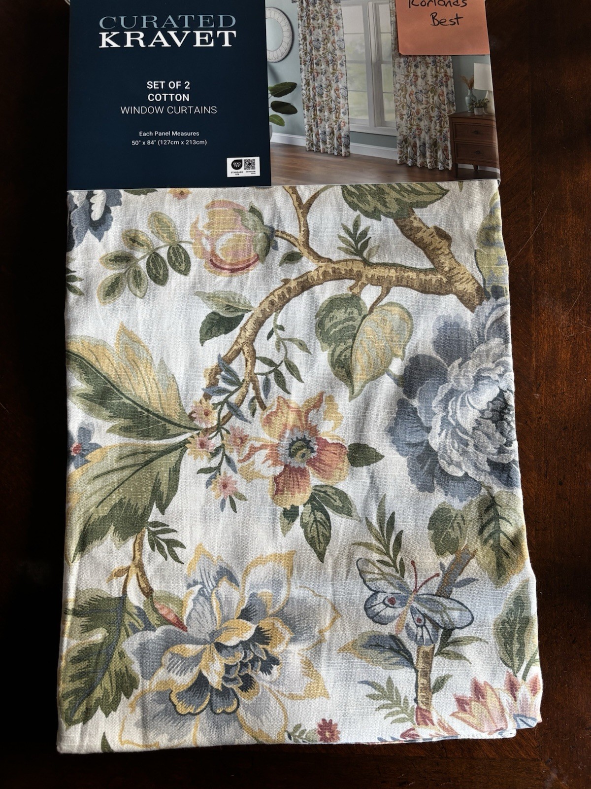 NWT Curated Kravet 2 pc Window Curtains Jacobean Floral Birds Cotton 50″ x 84″