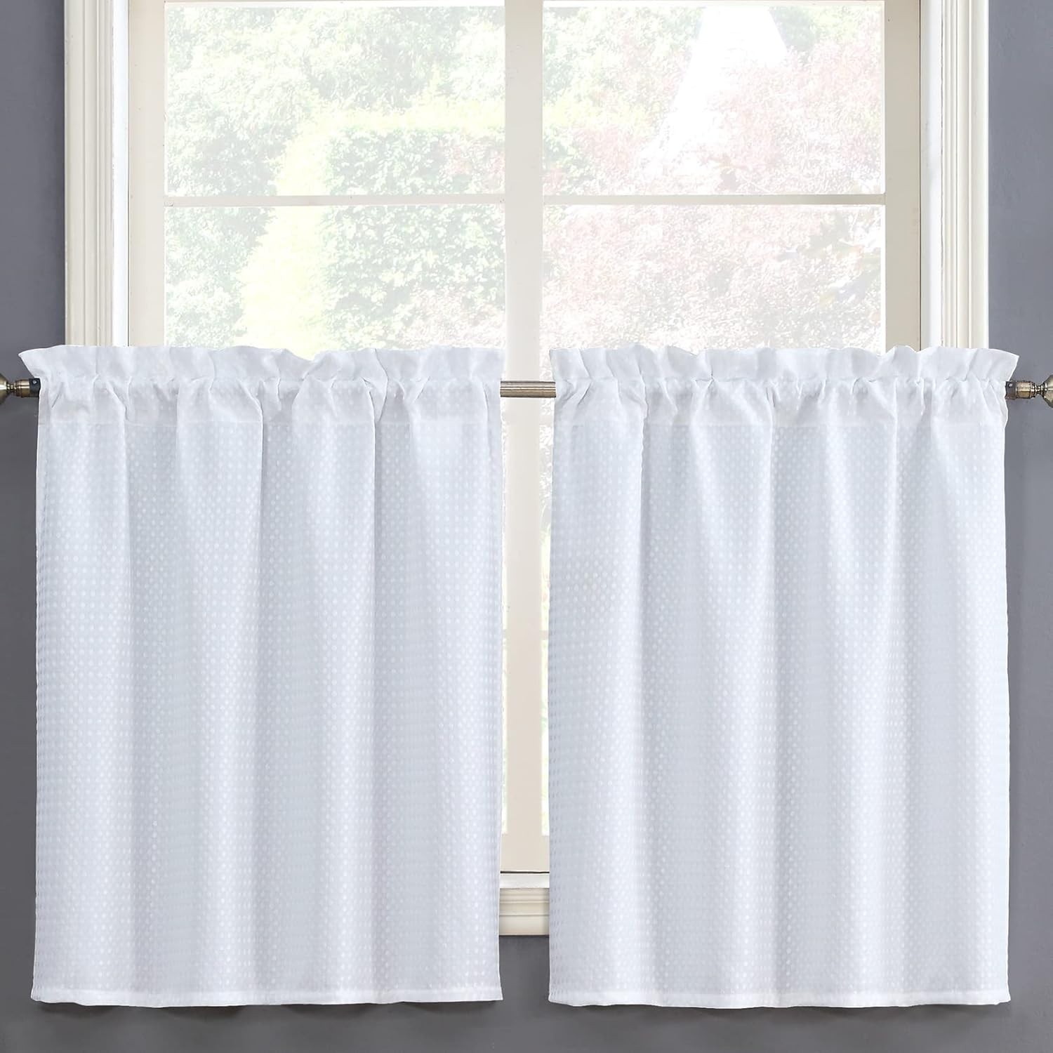 White Water Resistant Bathroom Window Curtain, Dot Waffle Textured Half Tier …