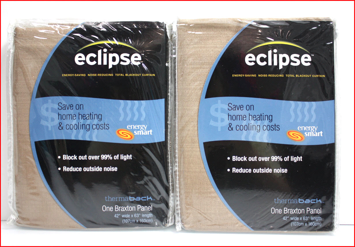 2 Panels – Eclipse BRAXTON Blackout Drapes – 63″ L KHAKI Tan Beige 🌟NEW🌟