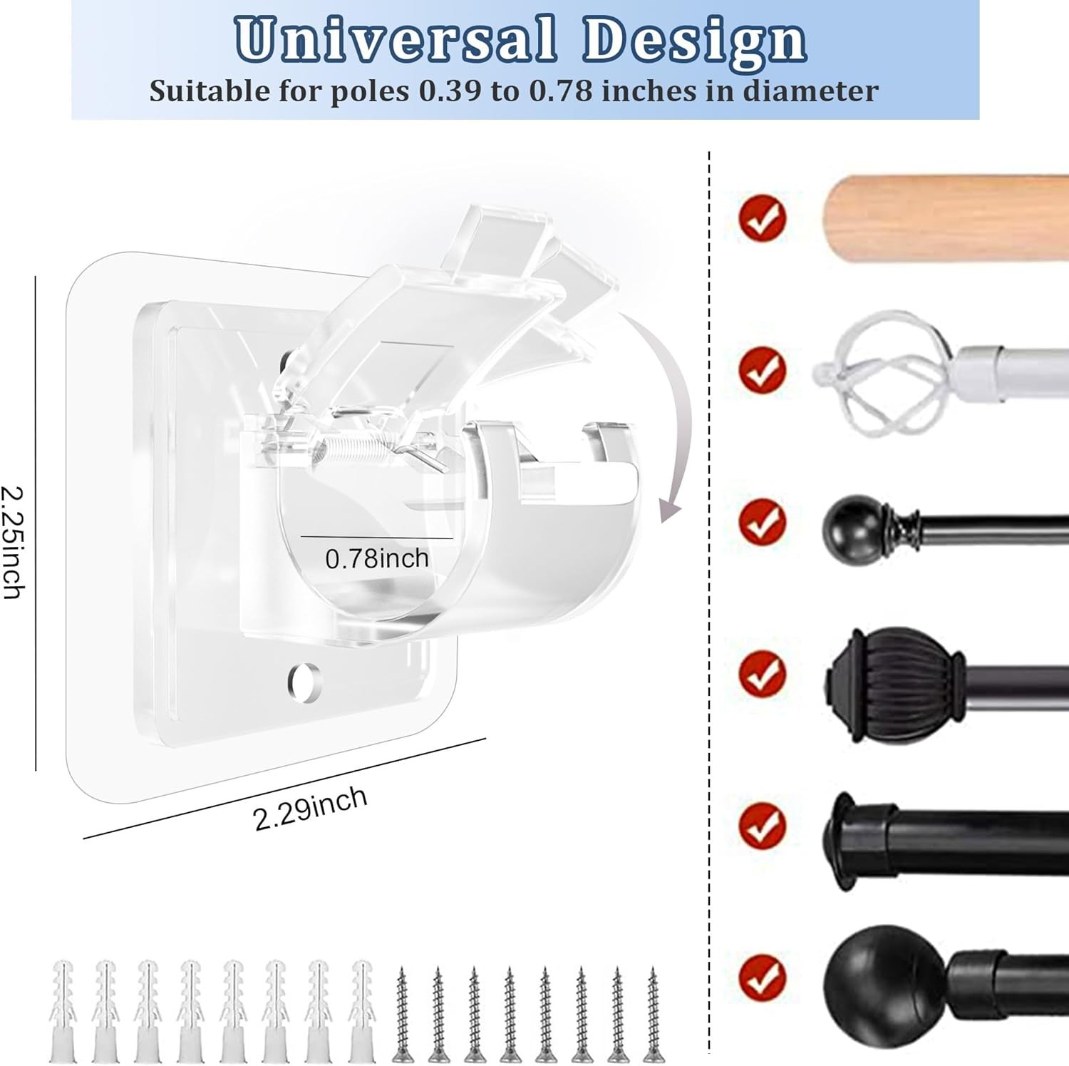Adjustable No-Drill Curtain Rod Holders – 8 Transparent Brackets for Easy Setup