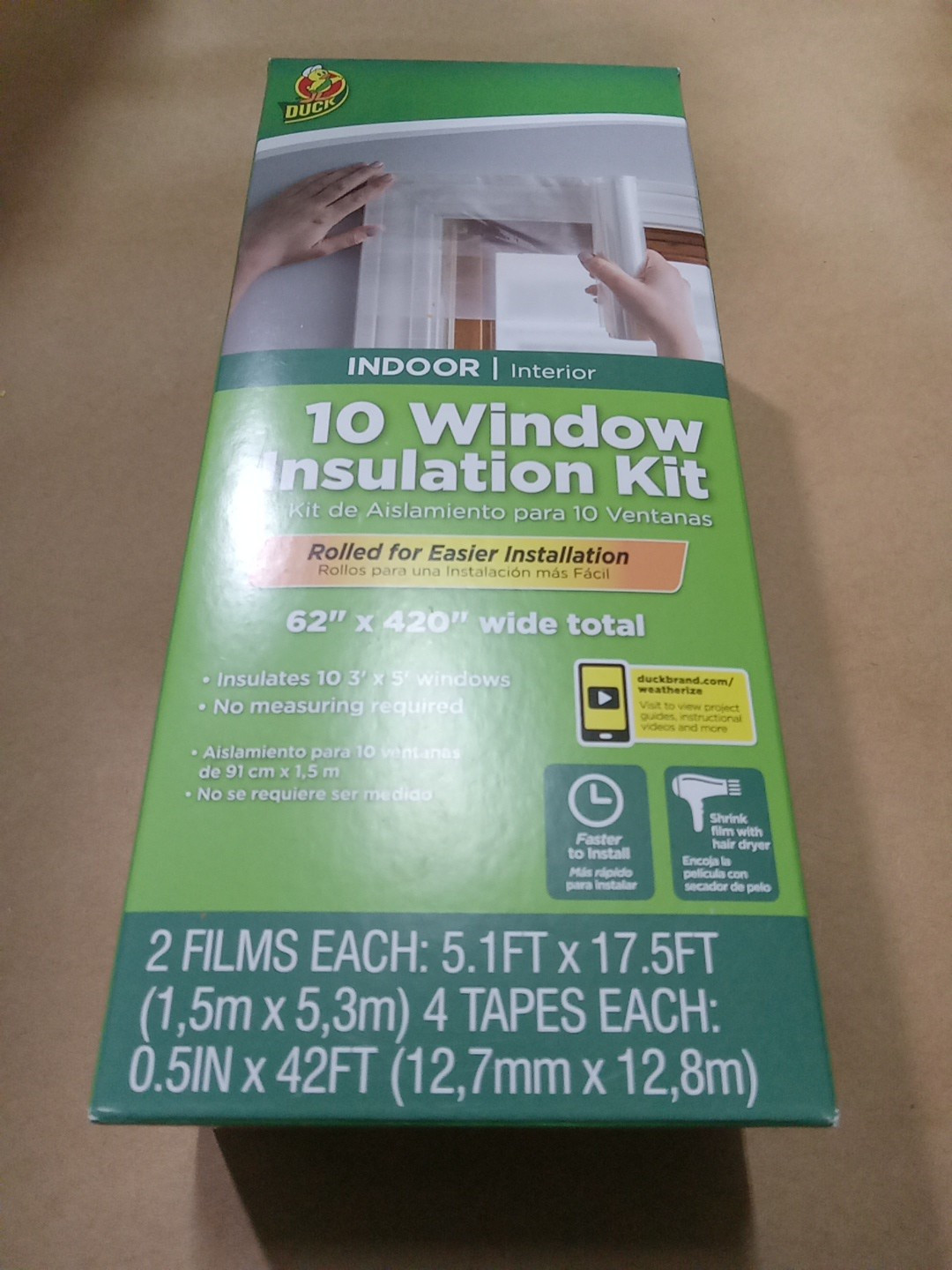 Duck Brand 62 in. x 420 in. Rolled Shrink Film Window Kit, Fits up to 10 Windows