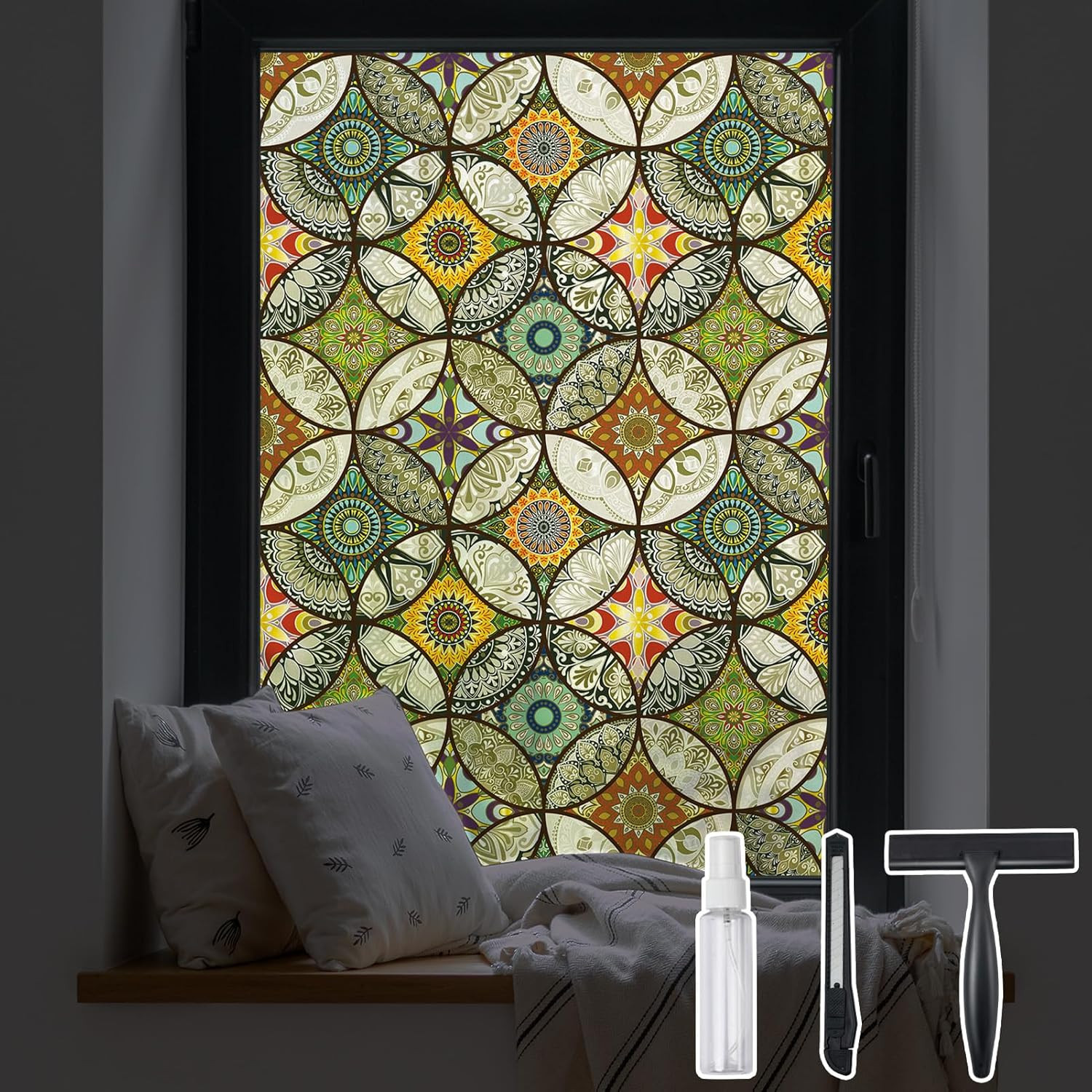 Static Cling Decorative Window Film with Installation Tools Non Adhesive Privacy