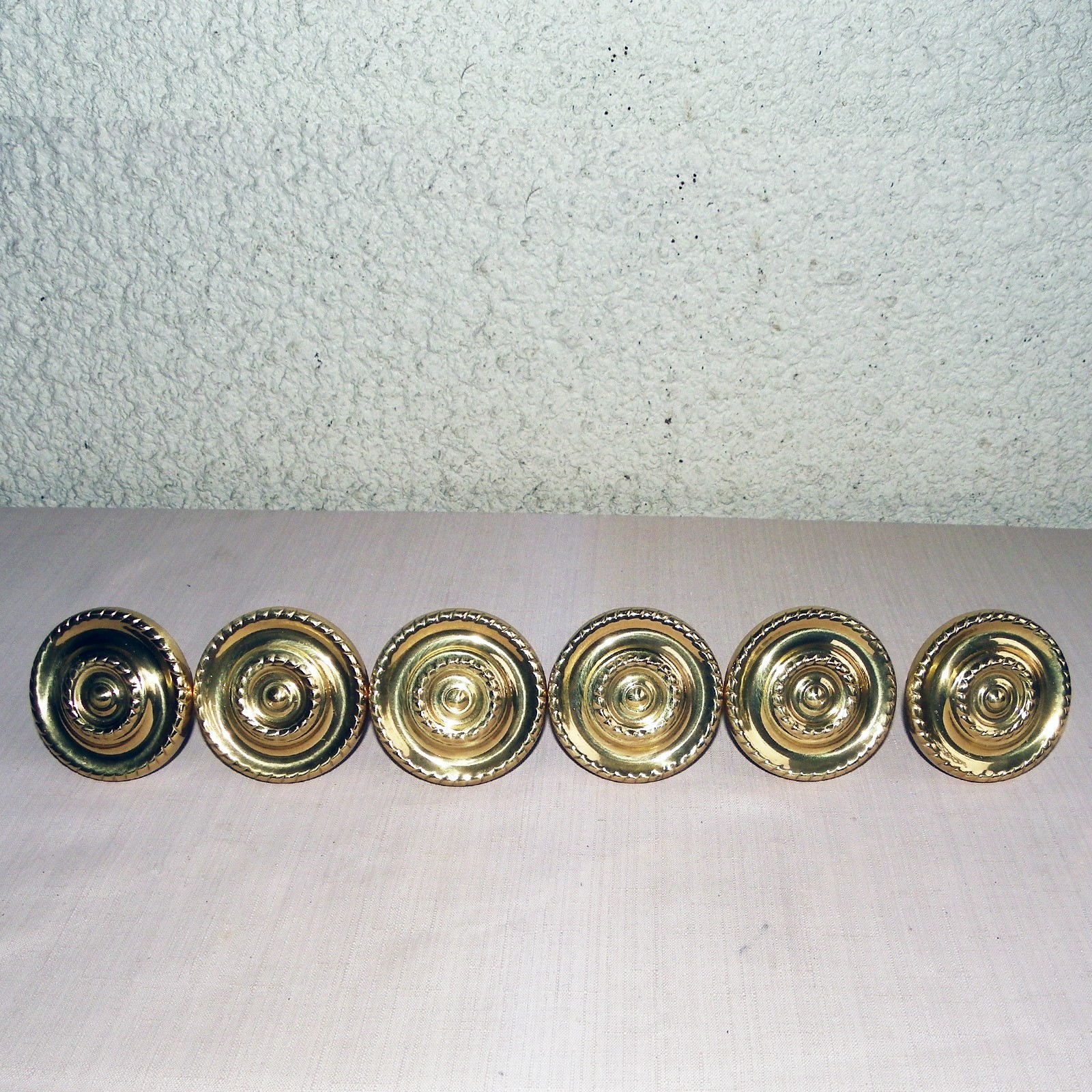 ROUND MEDALLION CURTAIN TIE BACKS 3 INCH SOLID BRASS LOT OF 6