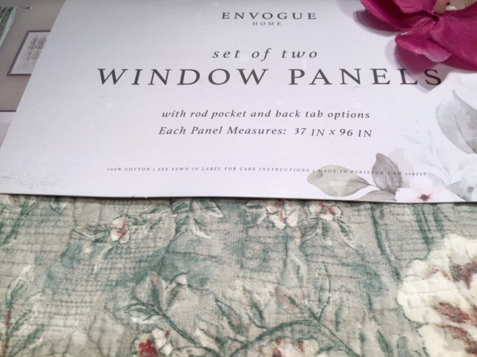 ENVOGUE 37×96 Curtain Panels Floral bird Matelasse 2 Pc Set Rod pocket back tab