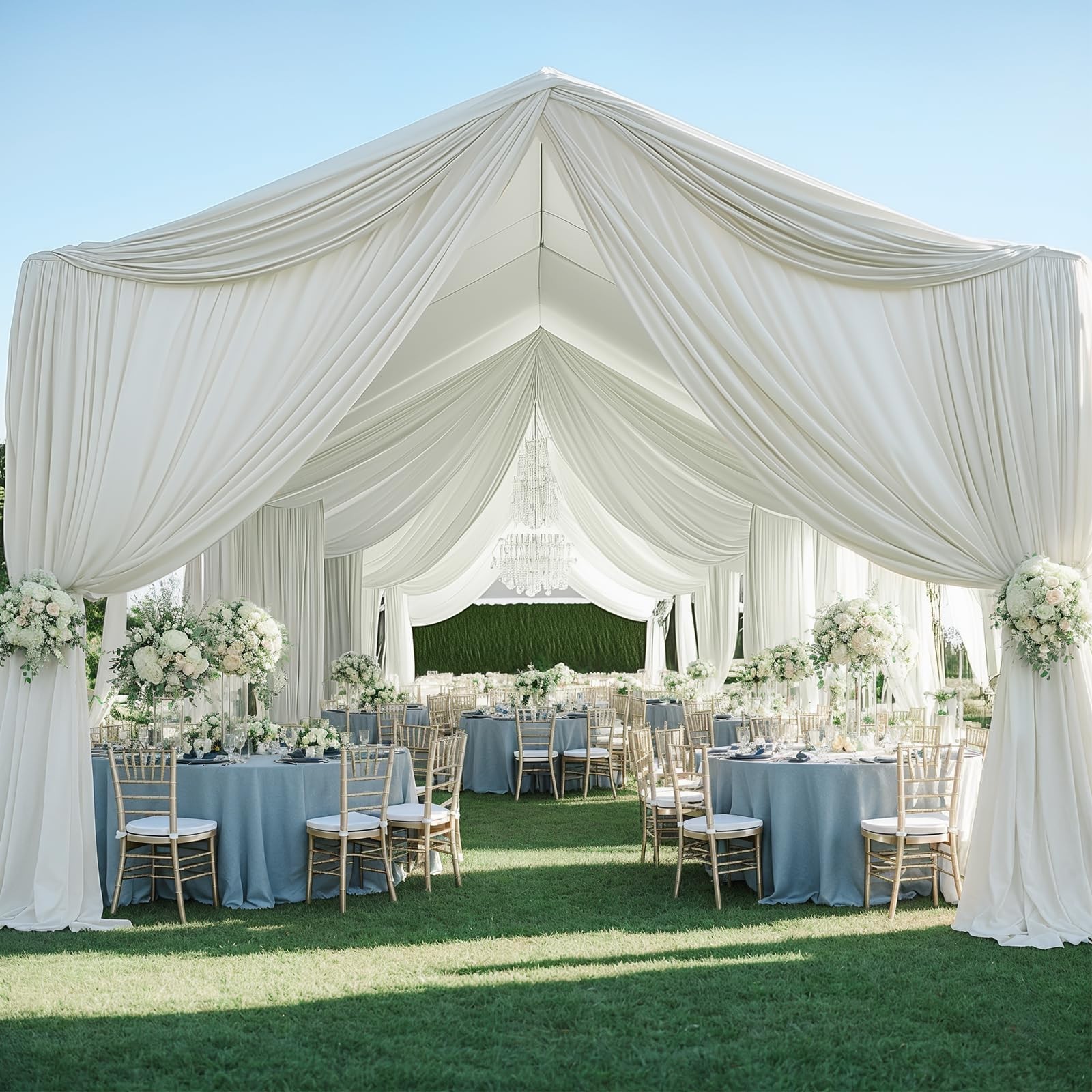 Htper 6 Panels 5x20ft Ivory Ceiling Drapes Wedding Parties, Wrinkle Thick