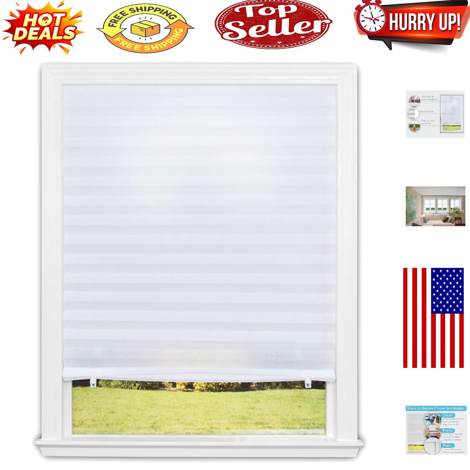 Effortless Installation White Fabric Shades – 36″ x 72″, Ideal for Any Room