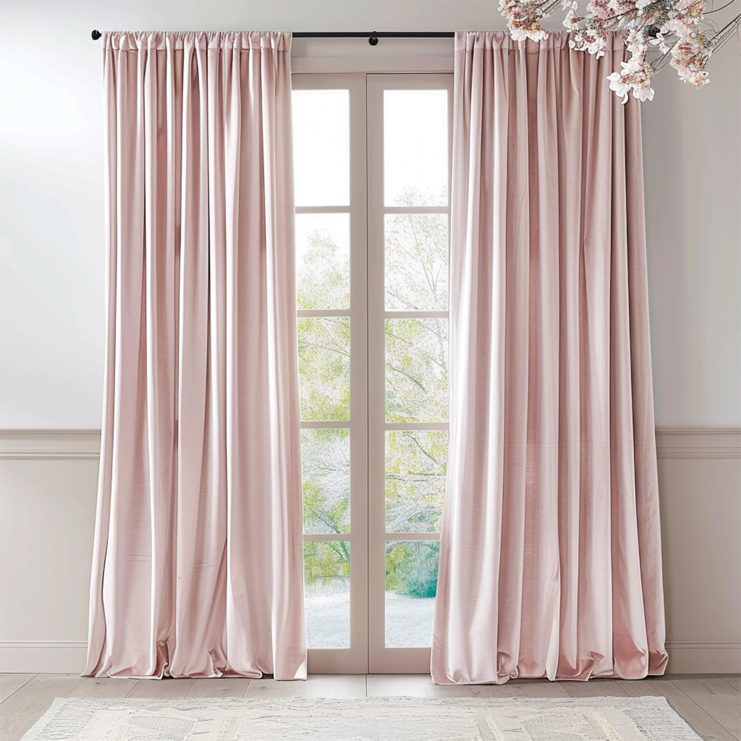 Luxury Pink Velvet Room Darkening Curtains 120″ Long, 2 Panels
