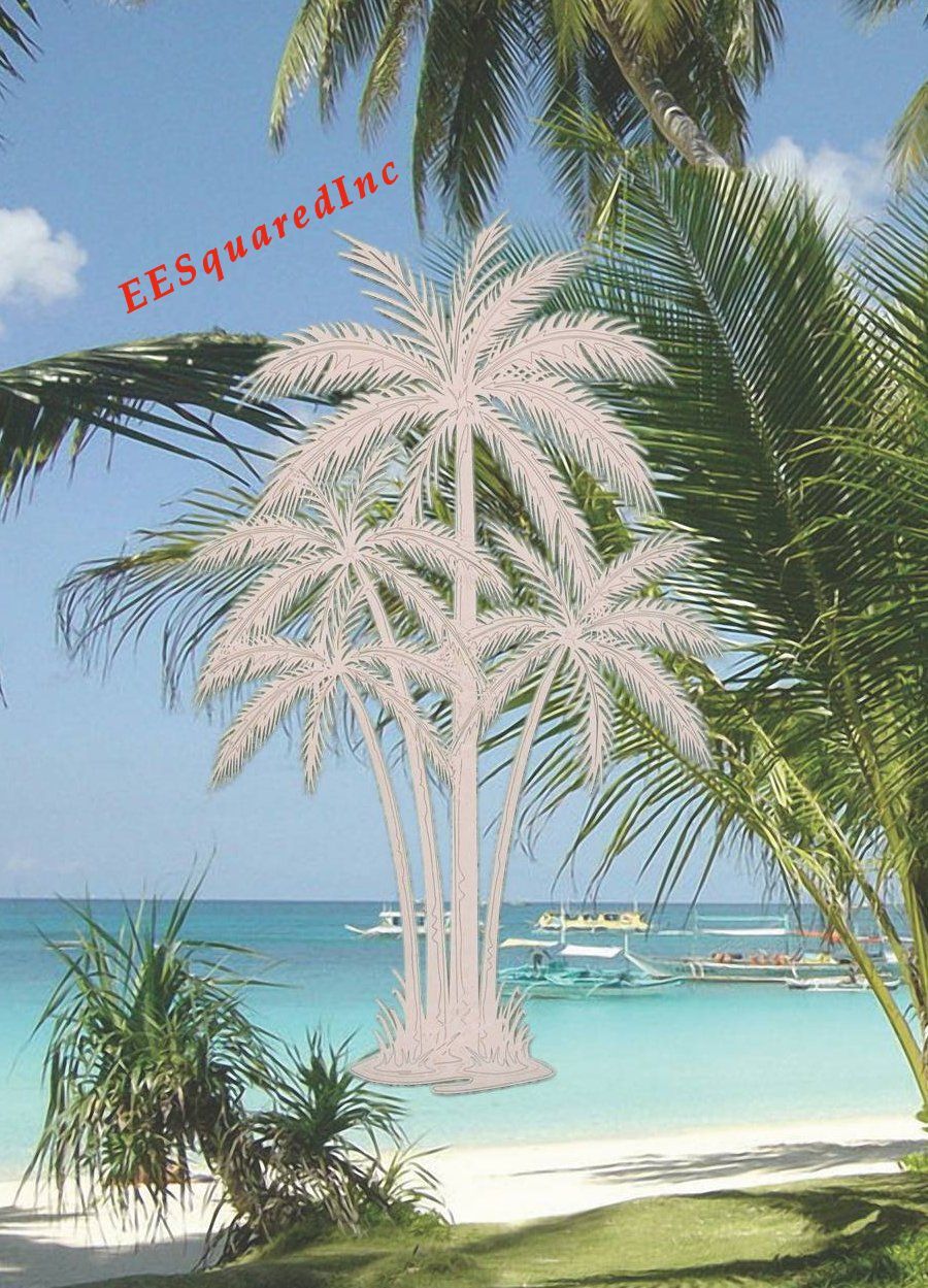 Palm Trees Window Cling OVAL 15×23 Etched Glass Look Decals Tropical Door Decor