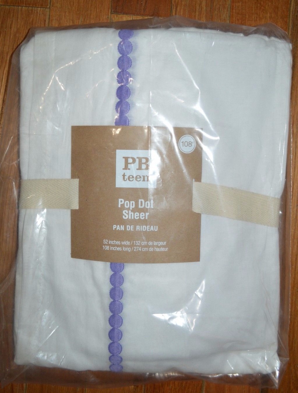 Pottery Barn Teen Pop Dot Sheer Drape Curtain Panel Purple White 108″ #242