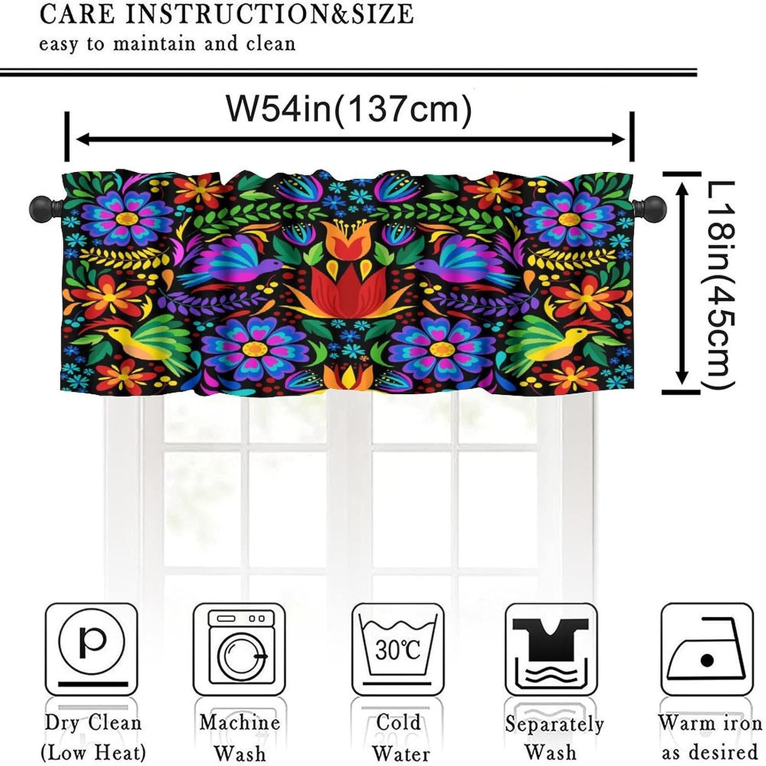 Mexico Valances Curtain for Kitchen, Mexican Folk Art Traditional Flower Pattern