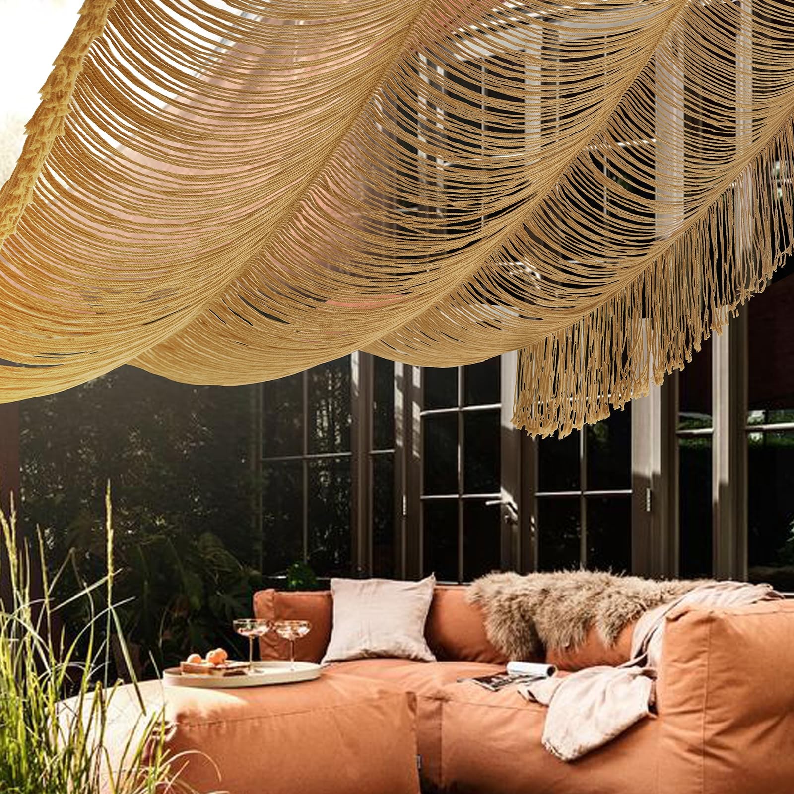 Macrame Curtain Boho Curtain Doorway Window Wall Decor Fiber Yarn Art Handwoven
